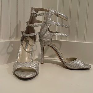 Beautiful snake skins open toed stilettos